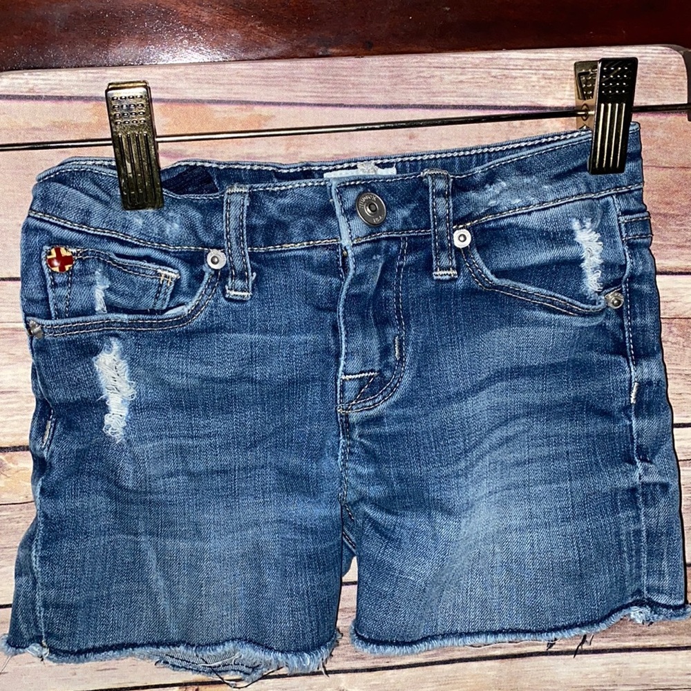 Hudson Kids  Distressed Denim Shorts With Adjustable Waist